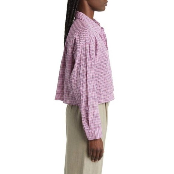 💕XIRENA💕 Dawson Plaid Crop Button Up Shirt ~ Coral Cove Large NWOT - Picture 5 of 16